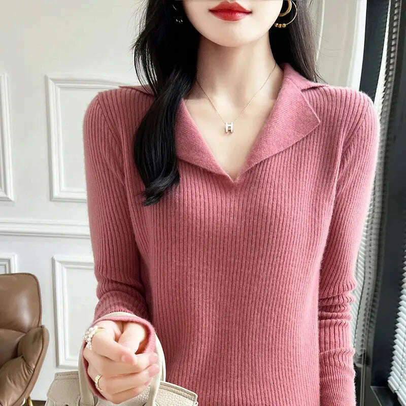 European Cargo Wool Sweater: Slim Knit, V-Lapel, Autumn/Winter Top - D&M Boutique