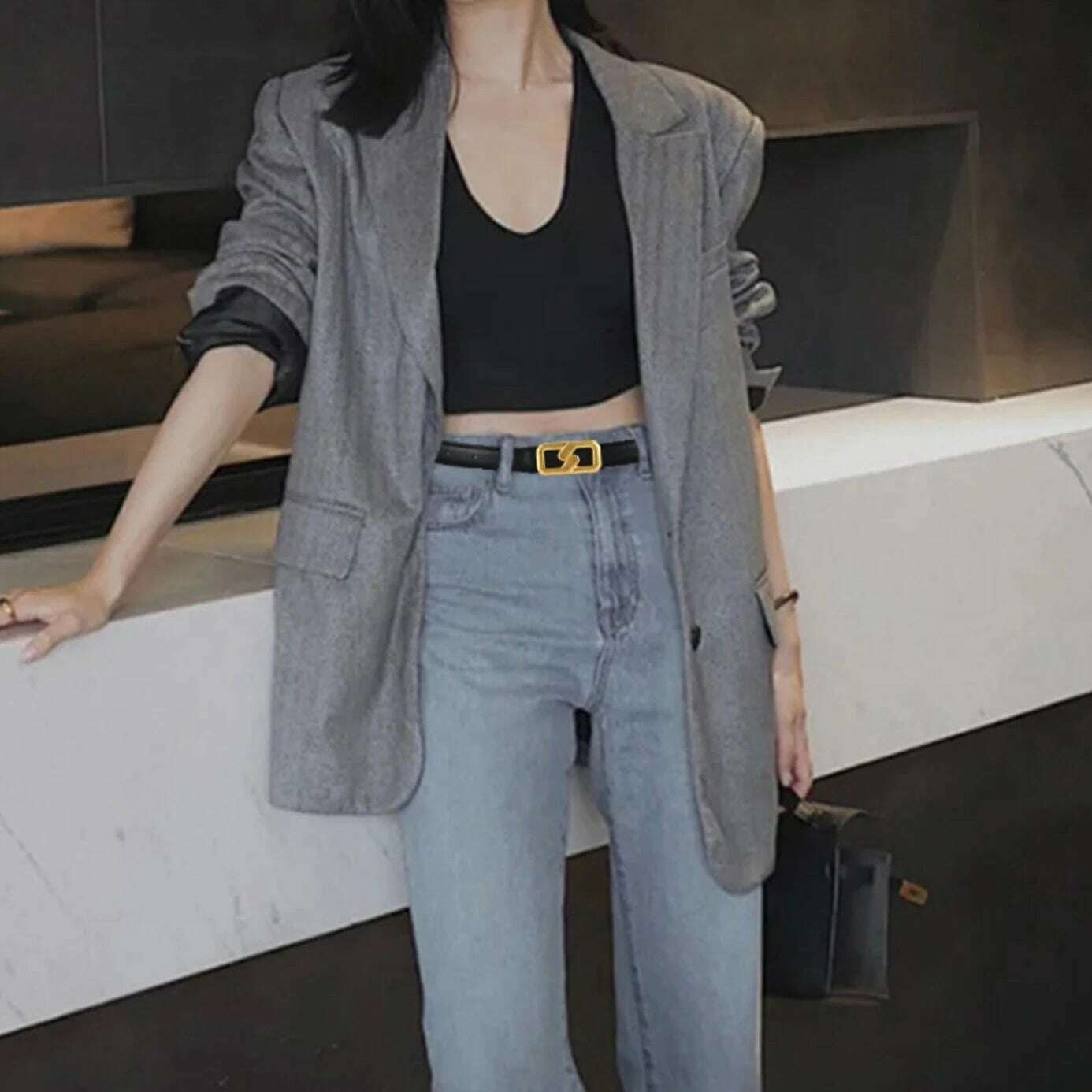 Luxury Women's Skinny Belt with Gold Buckle