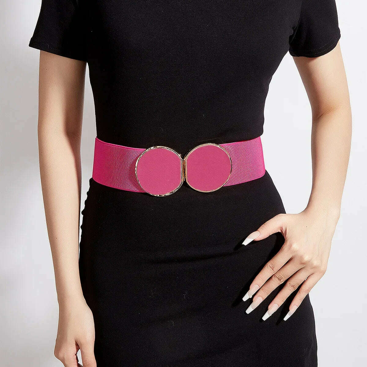 2024 High-Quality Elastic Wide Belt with Round Buckle