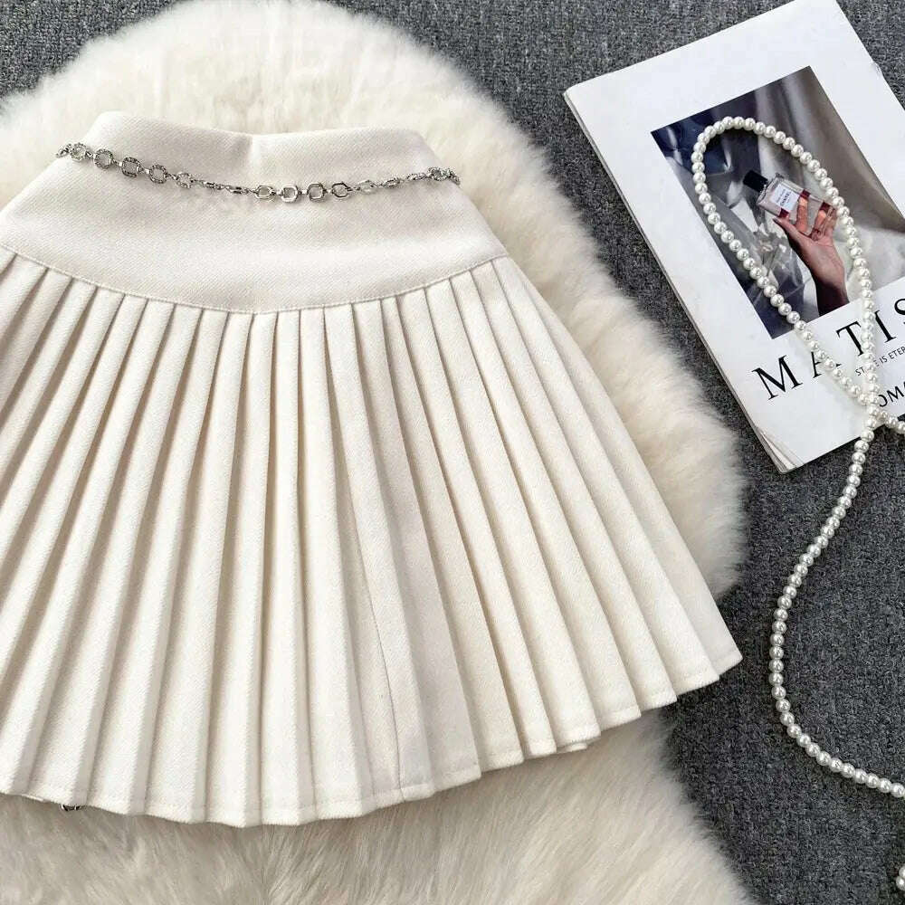 Korean Preppy Style Mini Skirt – High Waist, Pleated, Lace-up, Elegant - D&M Boutique