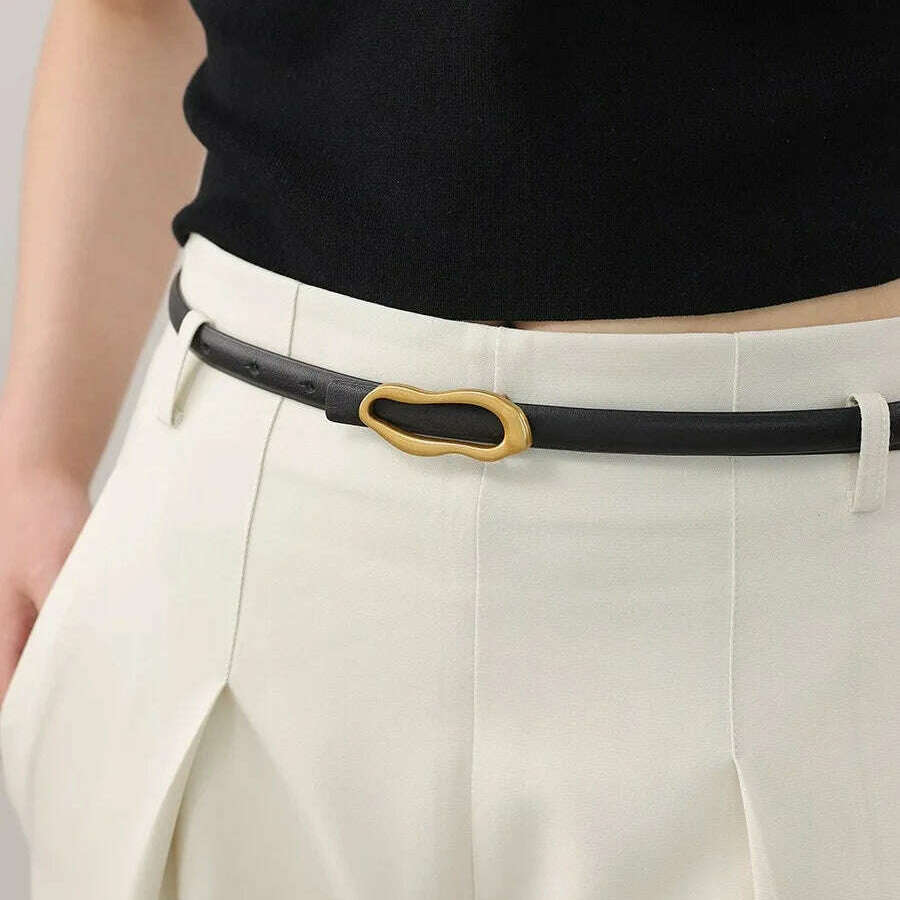 Retro Gold Designer Belt for Women with Metal Buckle