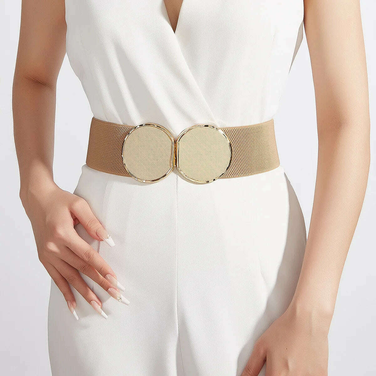 2024 High-Quality Elastic Wide Belt with Round Buckle