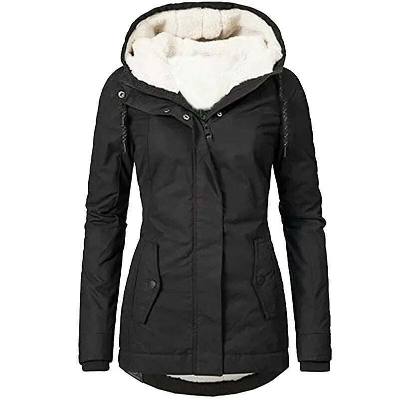 2024 Hooded Zipper Coat – Loose Fit, Pockets, Thick Parka - D&M Boutique