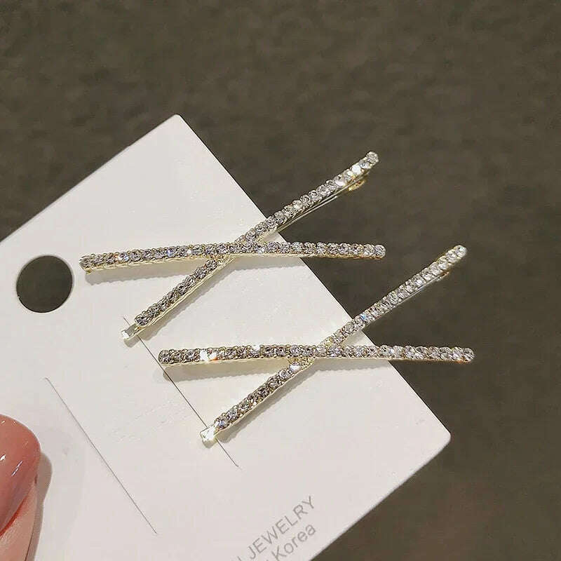 2pcs Cross Crystal Hairpins Rhinestone X Hair Clips