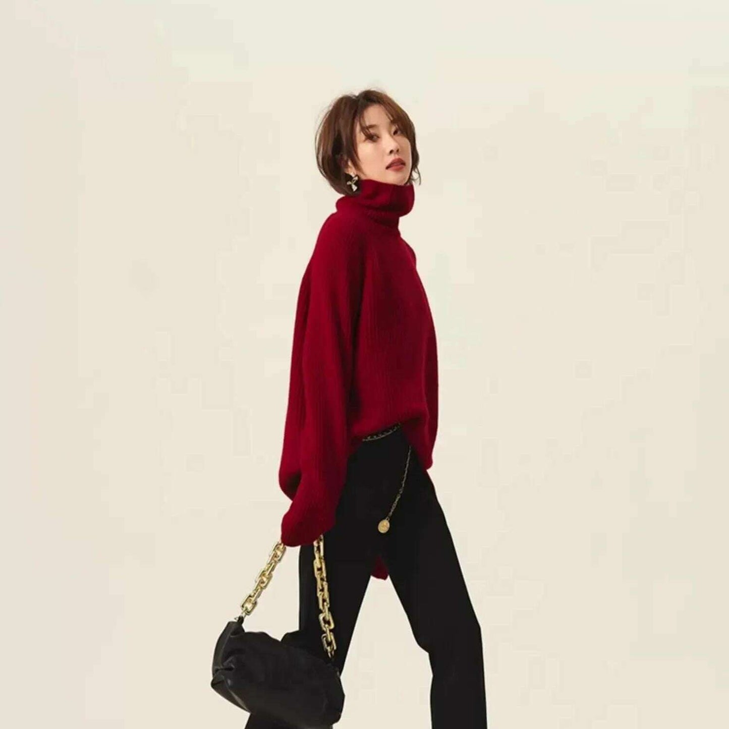 100% Cashmere Turtleneck Sweater – Loose Long Sleeve - D&M Boutique