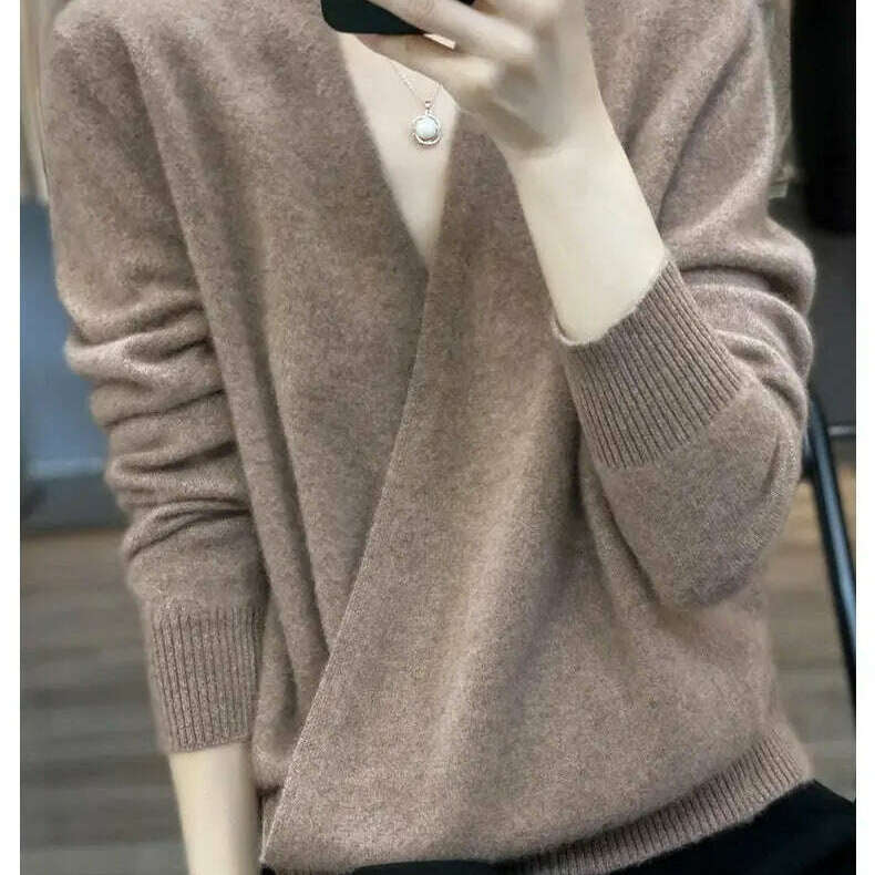 Japanese Kimono Cardigan Wool Sweater V-Neck Knitted Top - D&M Boutique