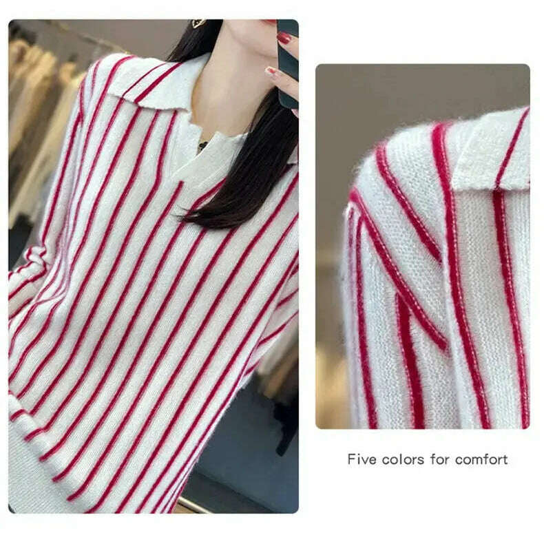 Merino Wool Sweater: Striped, Polo Neck, Autumn/Winter - D&M Boutique