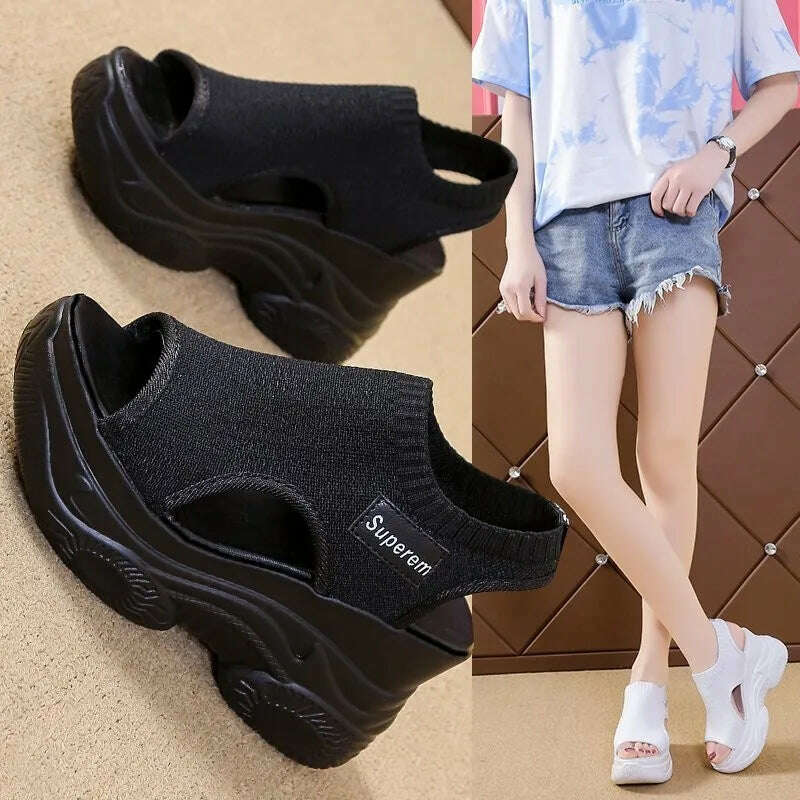 Summer Wedge Heel Sandals - Elastic Cloth & Thick Sole