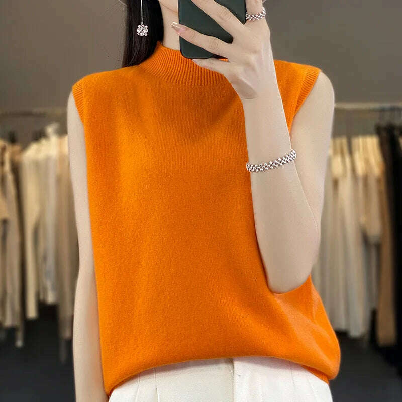 2024 Women's Cashmere Sleeveless Top – 100% Merino Wool, Office Chic - D&M Boutique