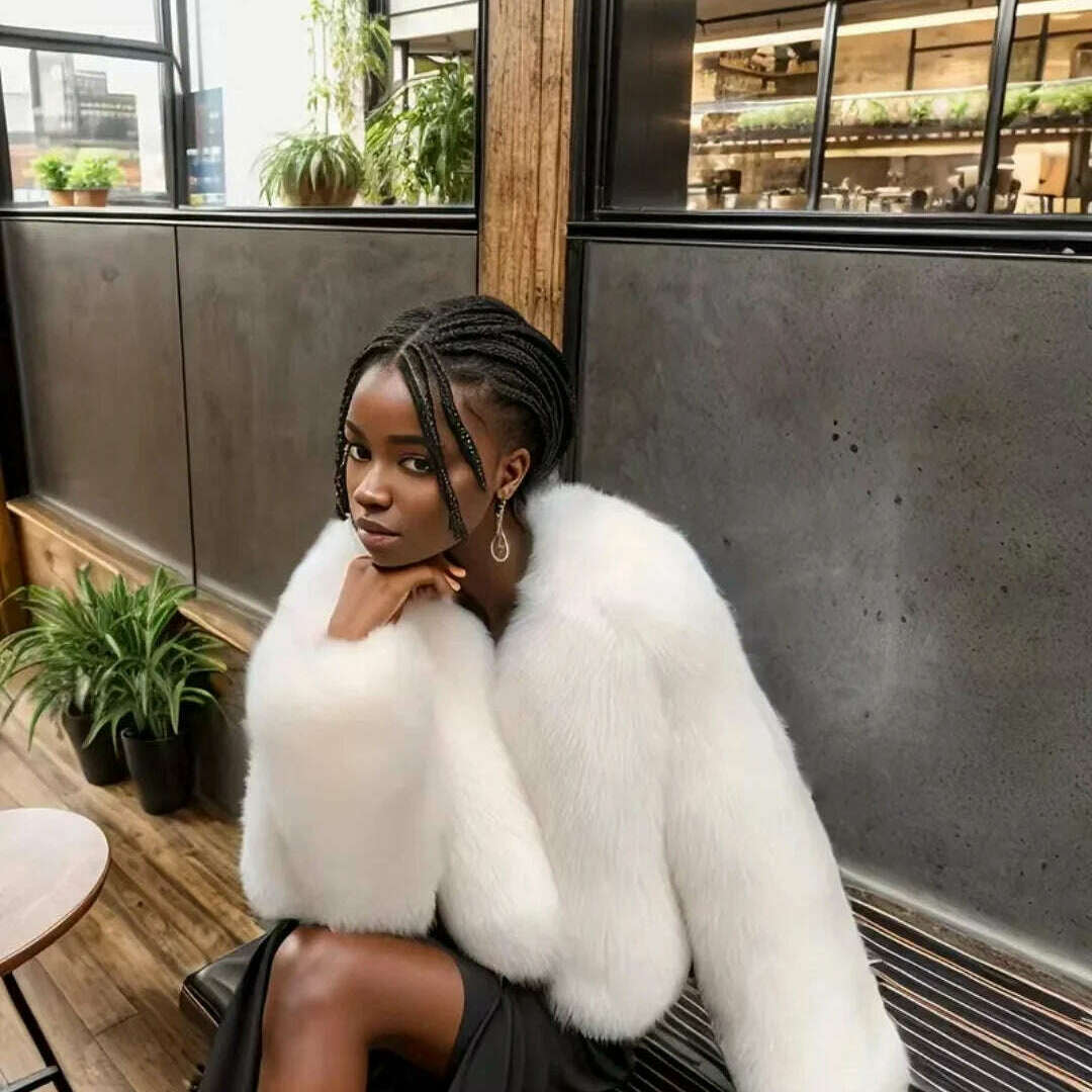 Imitation fur black style jacket coat