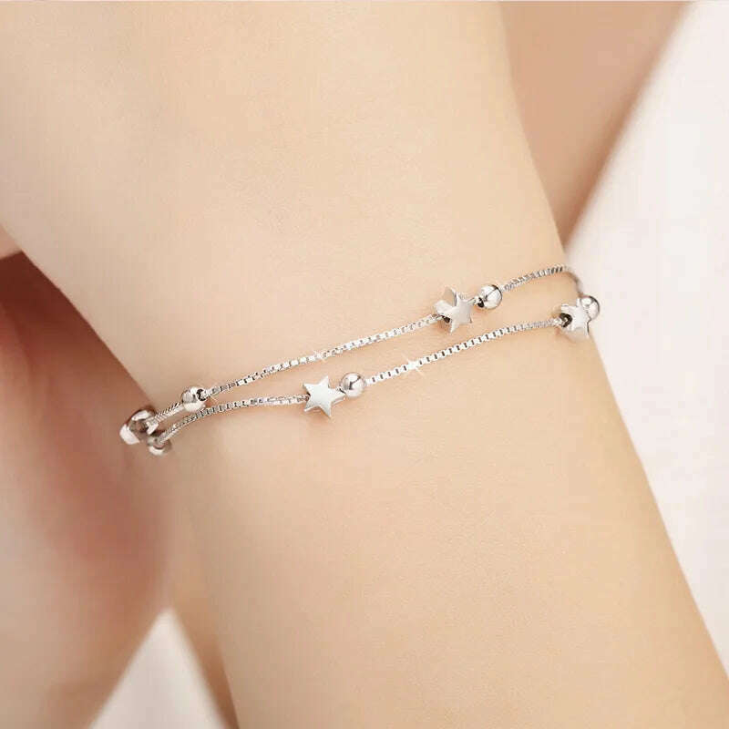 Fine 925 Sterling Silver Star Chain Bracelet for Women