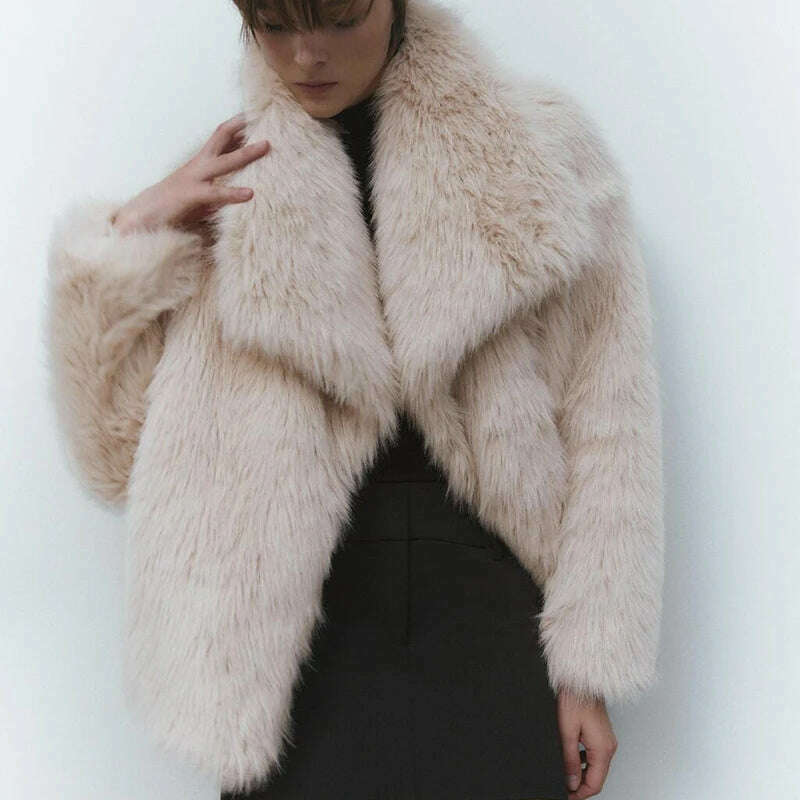Neo Mint Women's Gradient Faux Fur Coat with Big Collar
