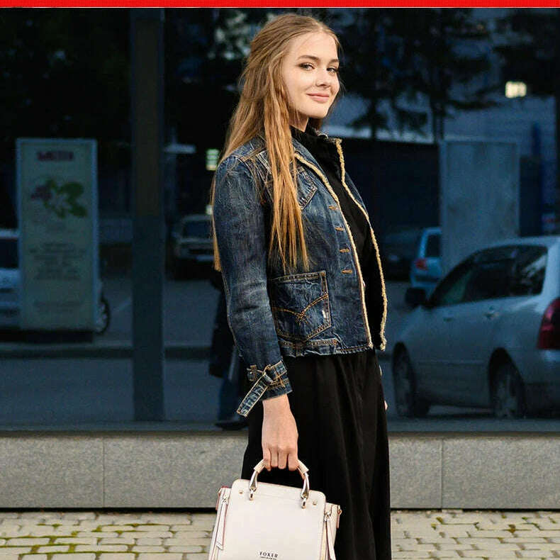 FOXER Split Leather Crossbody Bag Elegant & Spacious