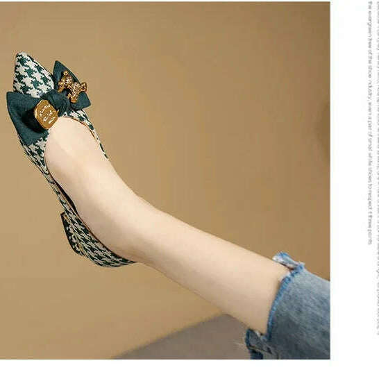 2024 Slip-On Flats - Pointed Toe, Houndstooth & Butterfly Knot