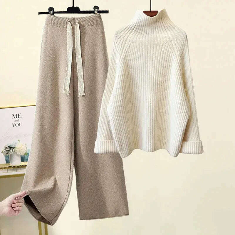 Winter Knitwear Set: Turtleneck Sweater & Wide-Leg Pants - D&M Boutique