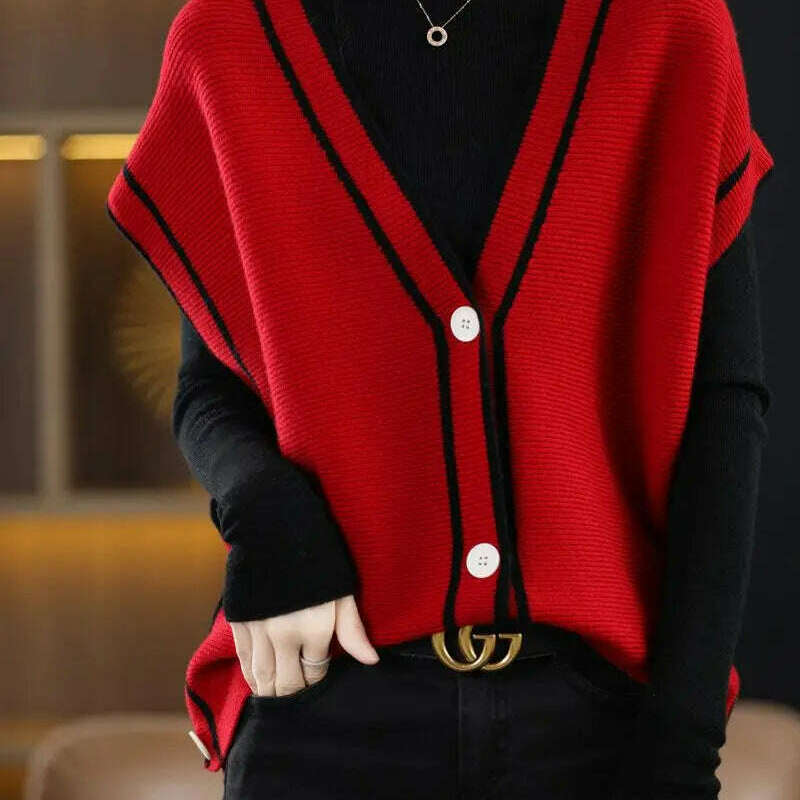V-Neck Button-Down Sleeveless Cardigan – Cozy Knit Sweater for Autumn/Winter - D&M Boutique