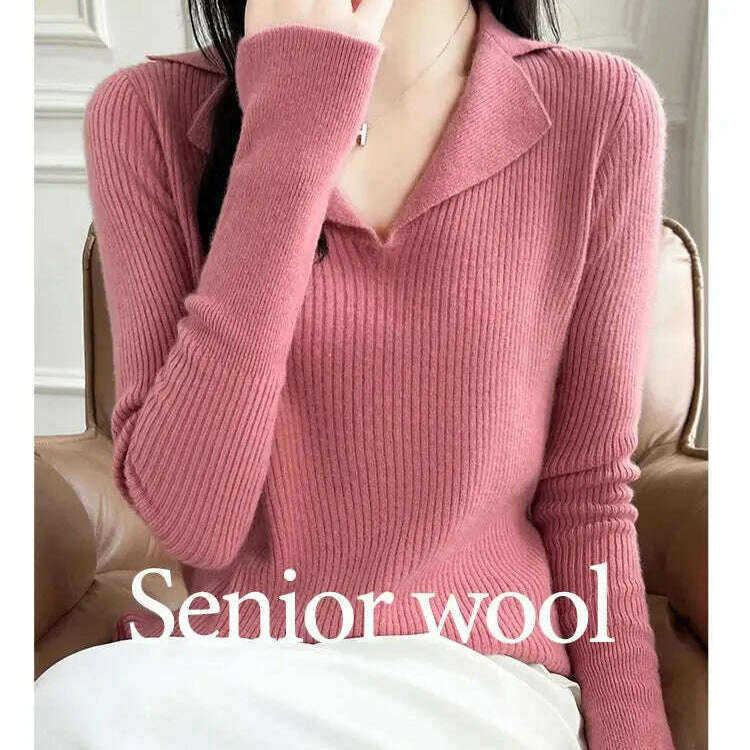European Cargo Wool Sweater: Slim Knit, V-Lapel, Autumn/Winter Top - D&M Boutique