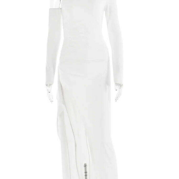 Mozision Oblique Shoulder Thigh-High Split Maxi Dress