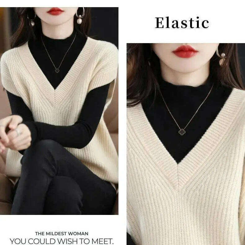 Knitted Vest Jacket – V-Neck, Sleeveless, Wool Blended Top