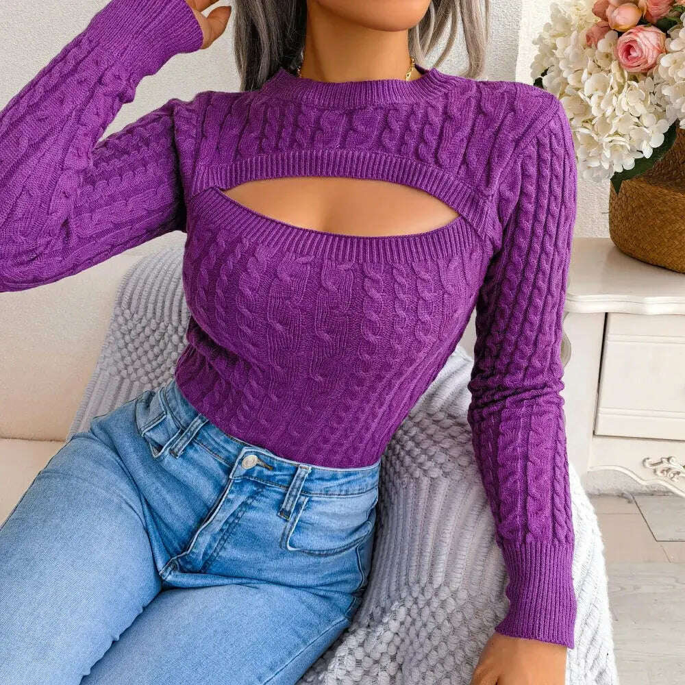 2024 Autumn/Winter Women's Sweater: Hollow Out, Long Sleeve - D&M Boutique