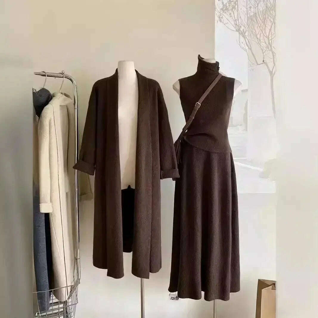Women’s 3-Piece Set – Knit Sweater, Vest, High Waist Skirt, Casual Morocco Style - D&M Boutique
