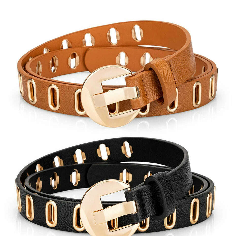 Maikun Grunge Women’s PU Leather Belt with Alloy Pin Buckle