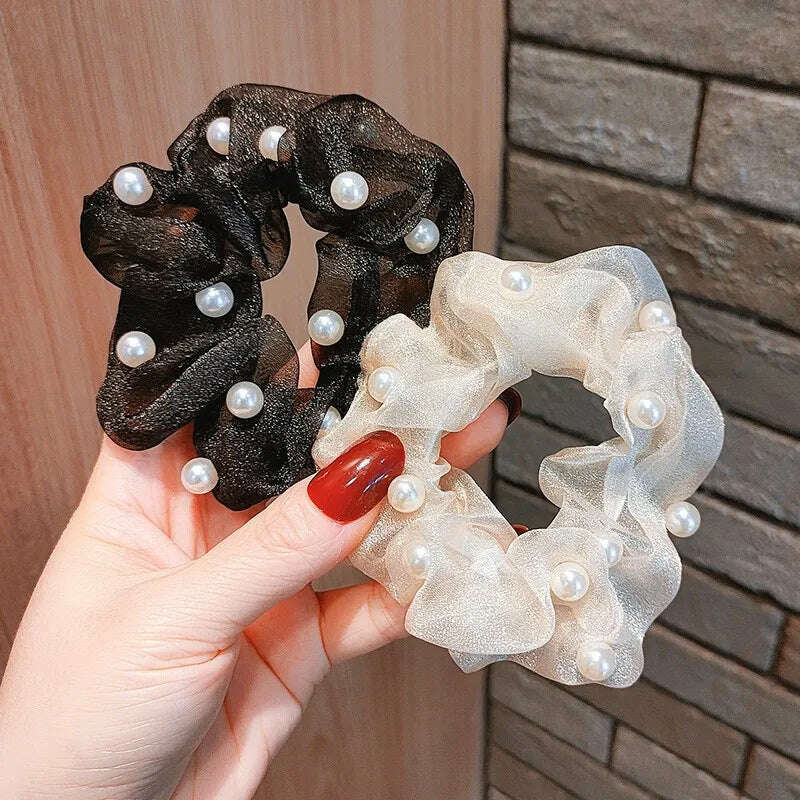 4pcs Trendy Korean Pearl Hair Scrunchies Set