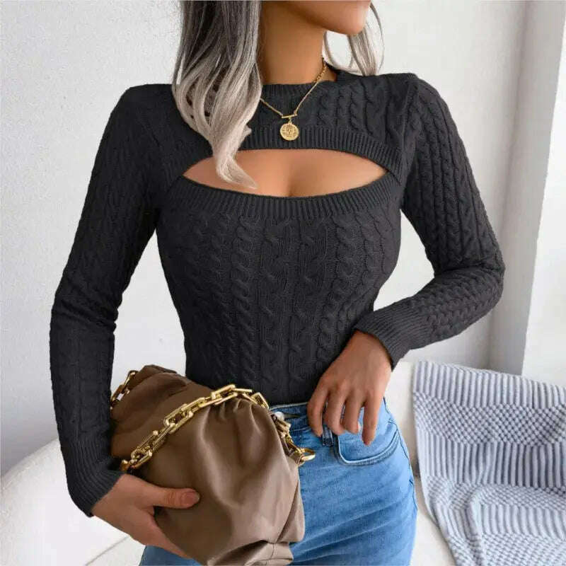 2024 Autumn/Winter Women's Sweater: Hollow Out, Long Sleeve - D&M Boutique