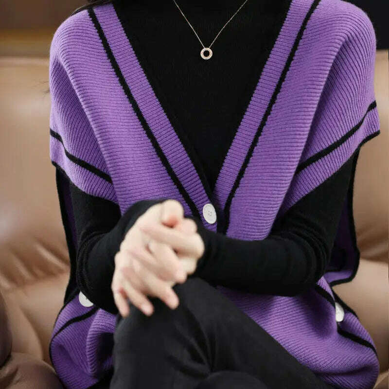 V-Neck Button-Down Sleeveless Cardigan – Cozy Knit Sweater for Autumn/Winter - D&M Boutique