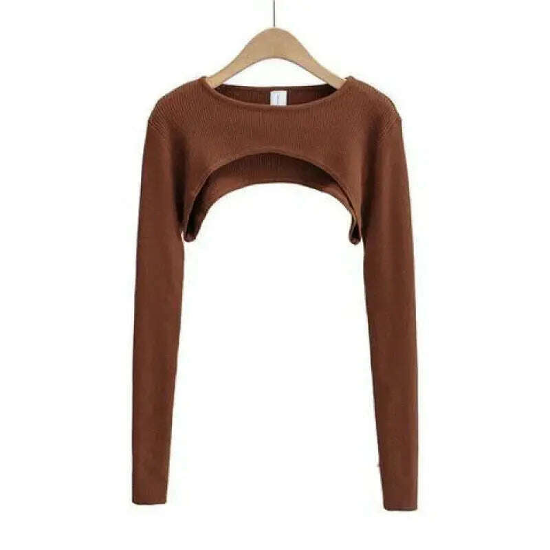 Long Sleeve Crop Top: Y2K Aesthetic, O-Neck, Knitted T-shirt