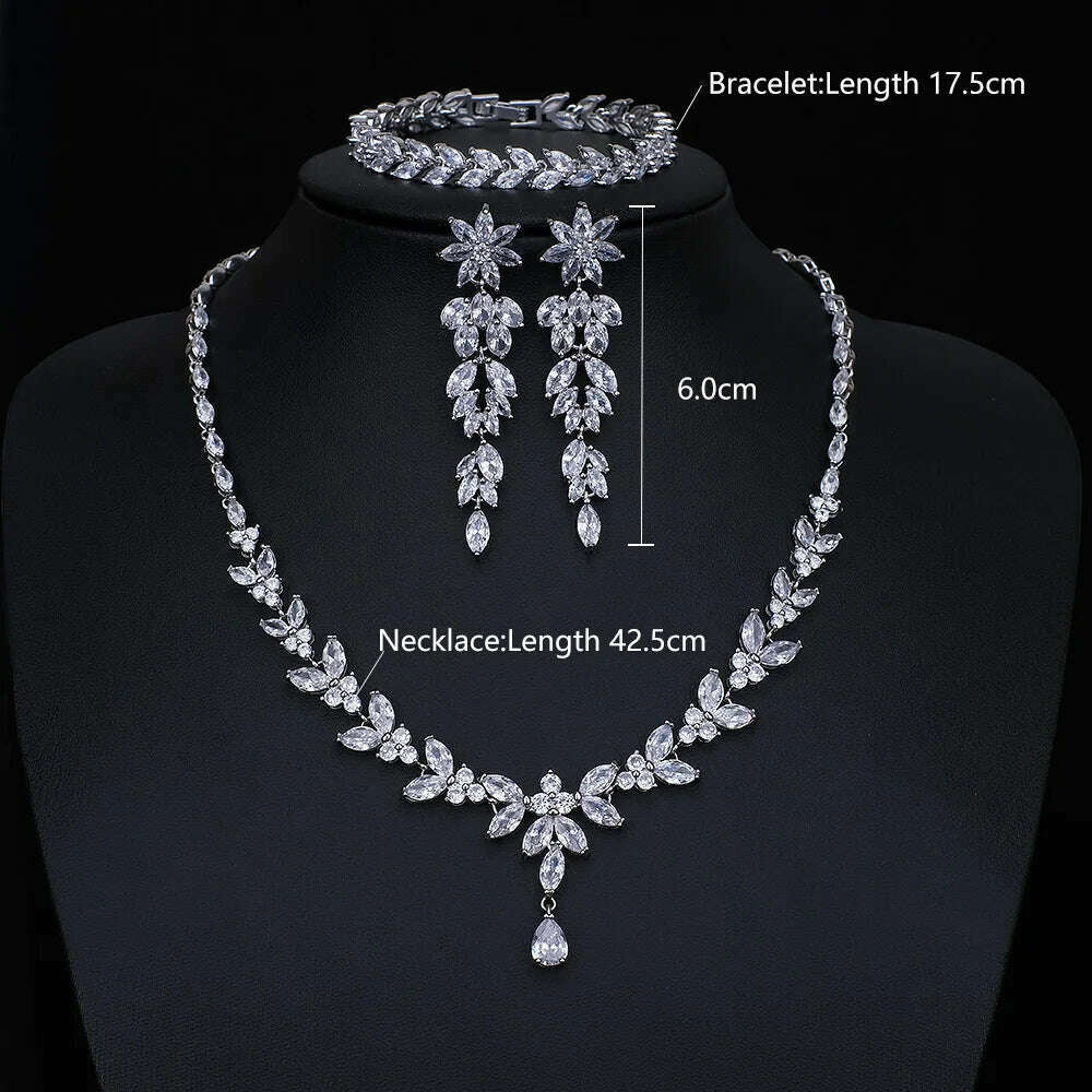 Ekopdee Luxury Brilliant Cubic Zirconia Necklace Set Earrings Rings Women CZ Light Drop Bridal Wedding Jewelry Sets 2022 New