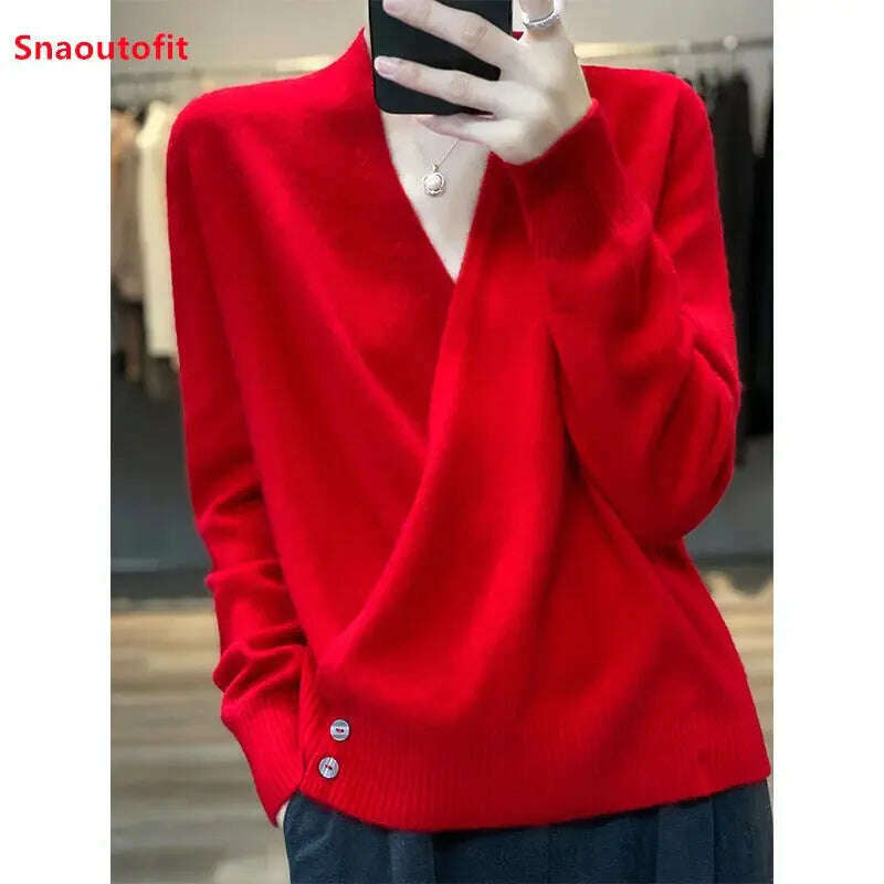 Japanese Kimono Cardigan Wool Sweater V-Neck Knitted Top - D&M Boutique