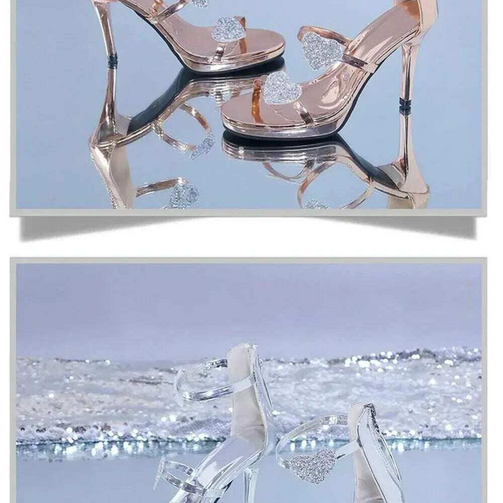 Elegant Glitter High Heel Sandals - Star & Heart Pattern
