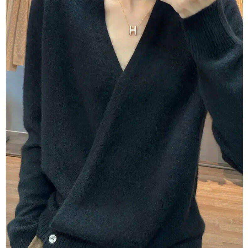 Japanese Kimono Cardigan Wool Sweater V-Neck Knitted Top - D&M Boutique