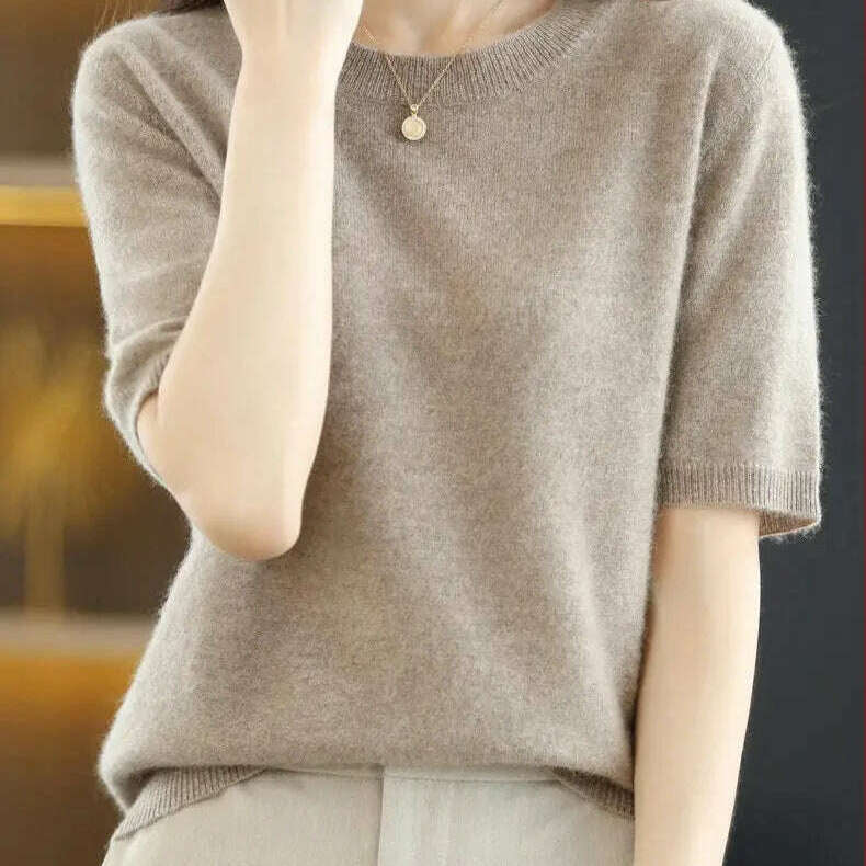 New Short-Sleeved Knit T-Shirt Women O-Neck Pullover Top - D&M Boutique