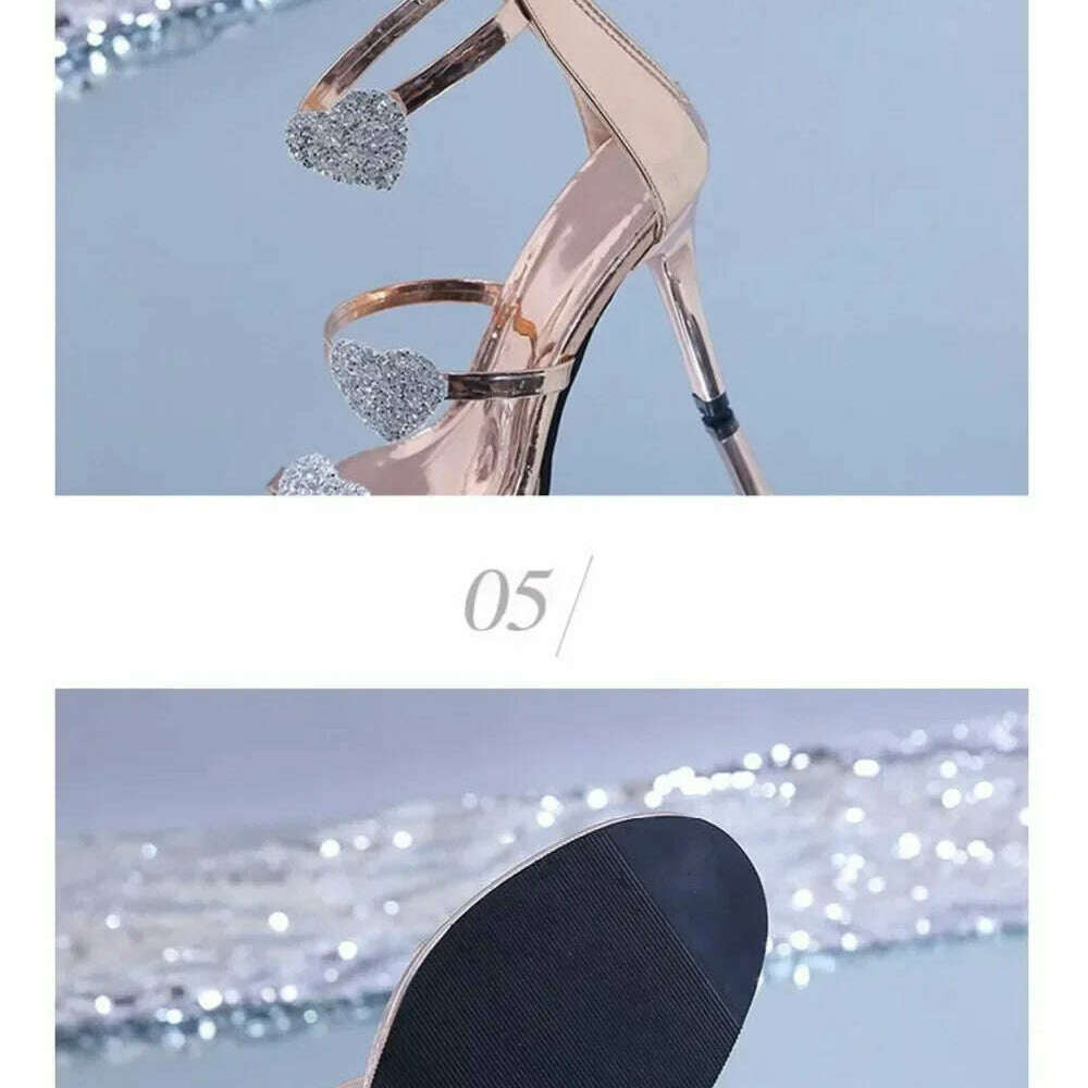 Elegant Glitter High Heel Sandals - Star & Heart Pattern