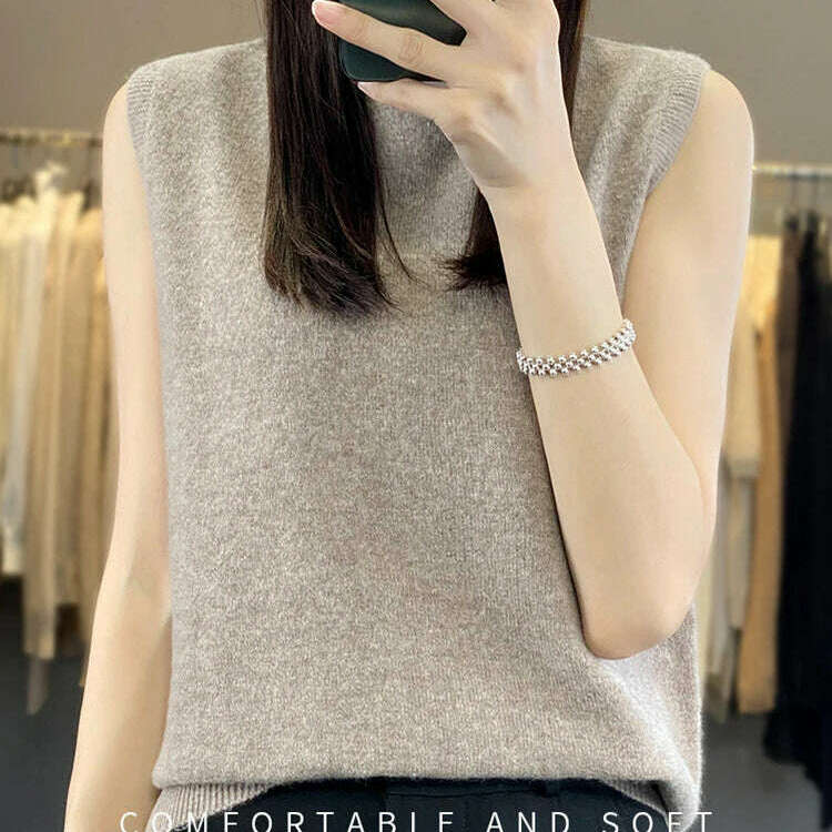 2024 Women's Cashmere Sleeveless Top – 100% Merino Wool, Office Chic - D&M Boutique