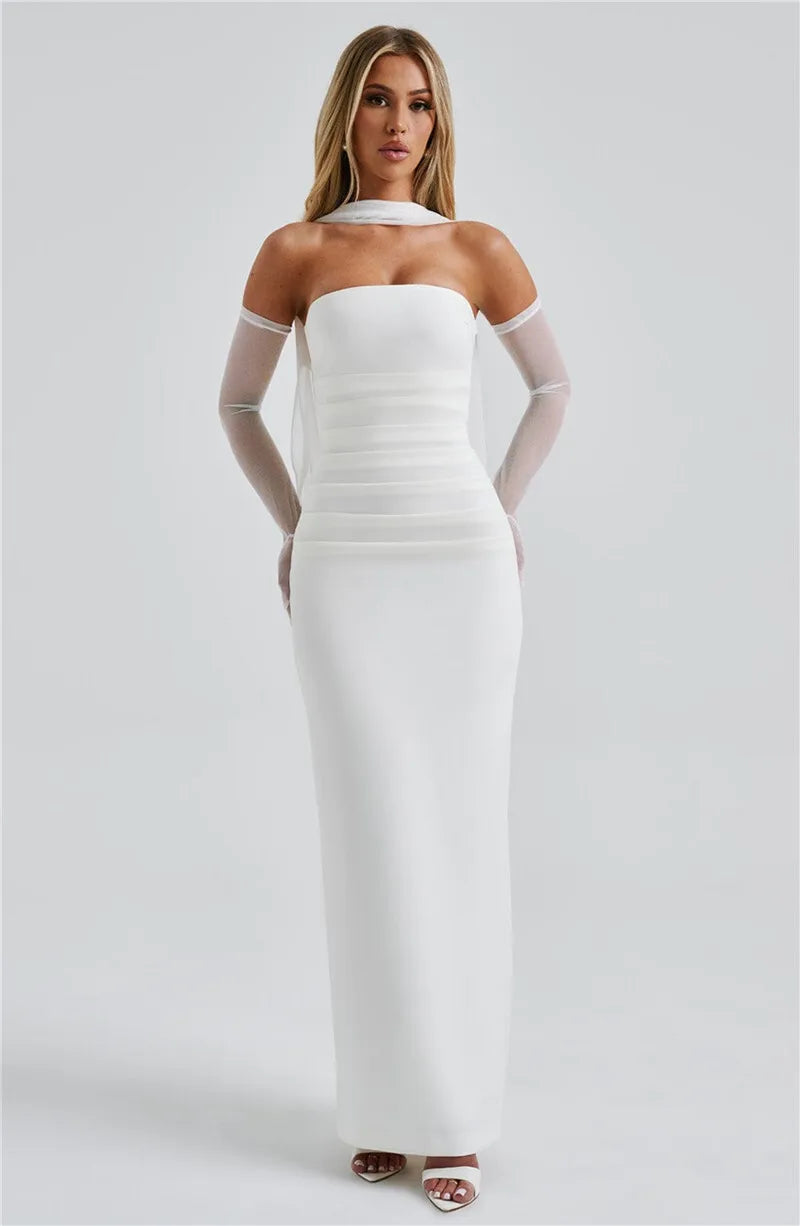 Mozision Scarf Collar Strapless Sexy Maxi Dress For Women Fashion Off-shoulder Backless Bodycon Club Party Long Dress Elegant