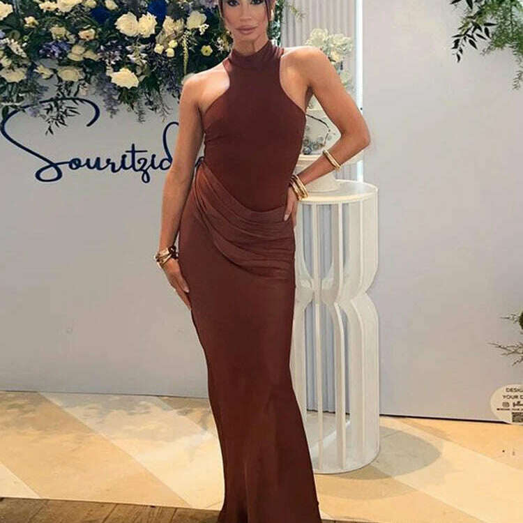 JULISSA MO Satin Hollow Out High-Waist Maxi Dress