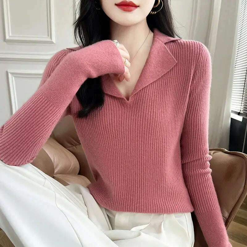 European Cargo Wool Sweater: Slim Knit, V-Lapel, Autumn/Winter Top - D&M Boutique