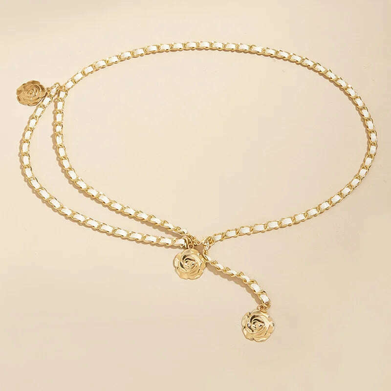 Fashion Metal Chain Belt for Women with Flower Pendant