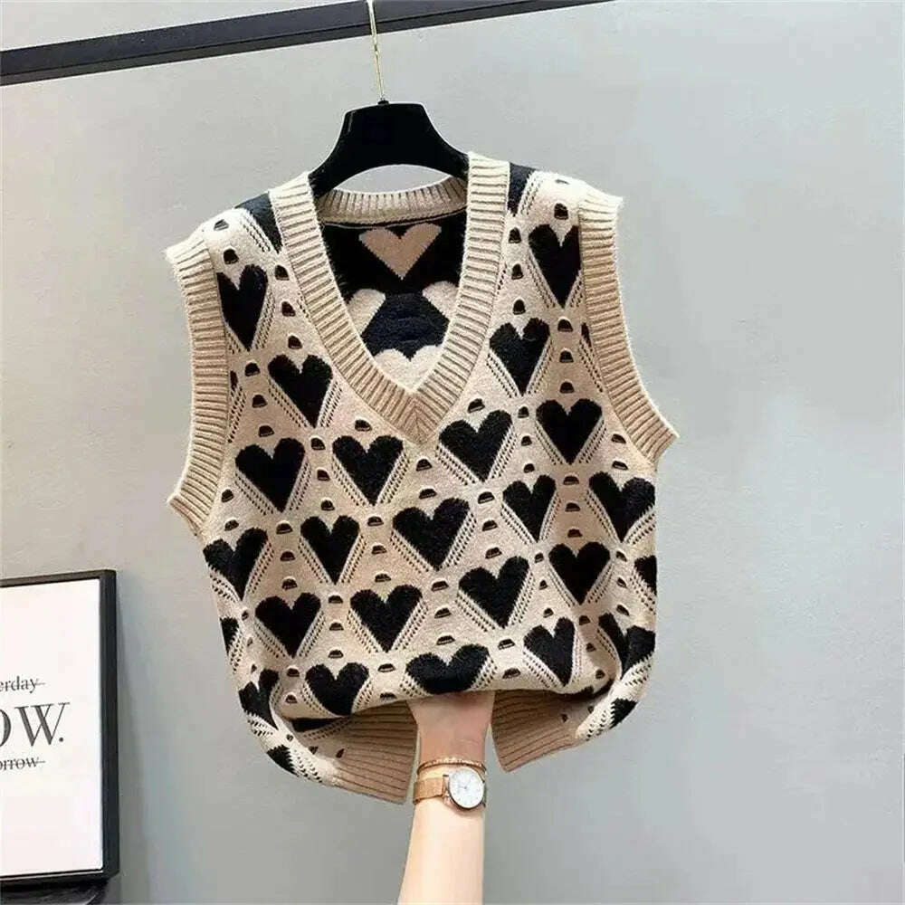 Fashion Love Heart Knitted Vest: V-Neck, Sleeveless, Casual Sweater - D&M Boutique