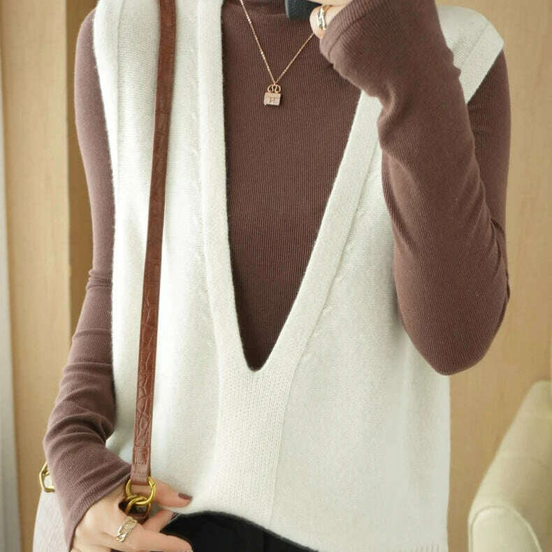 Autumn Knit V-Neck Vest – Loose, Solid, Stylish Layering - D&M Boutique