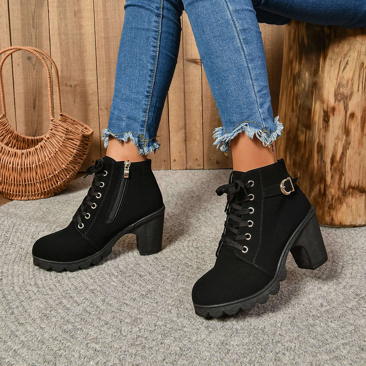 LINLING High Heel Ankle Boots
