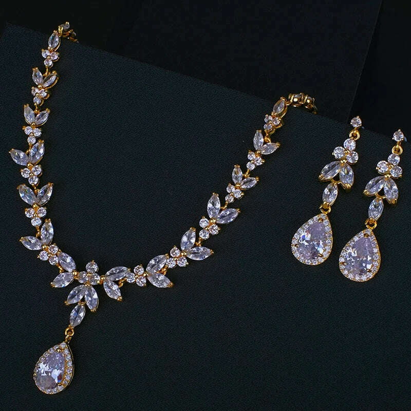 Ekopdee Luxury Brilliant Cubic Zirconia Necklace Set Earrings Rings Women CZ Light Drop Bridal Wedding Jewelry Sets 2022 New