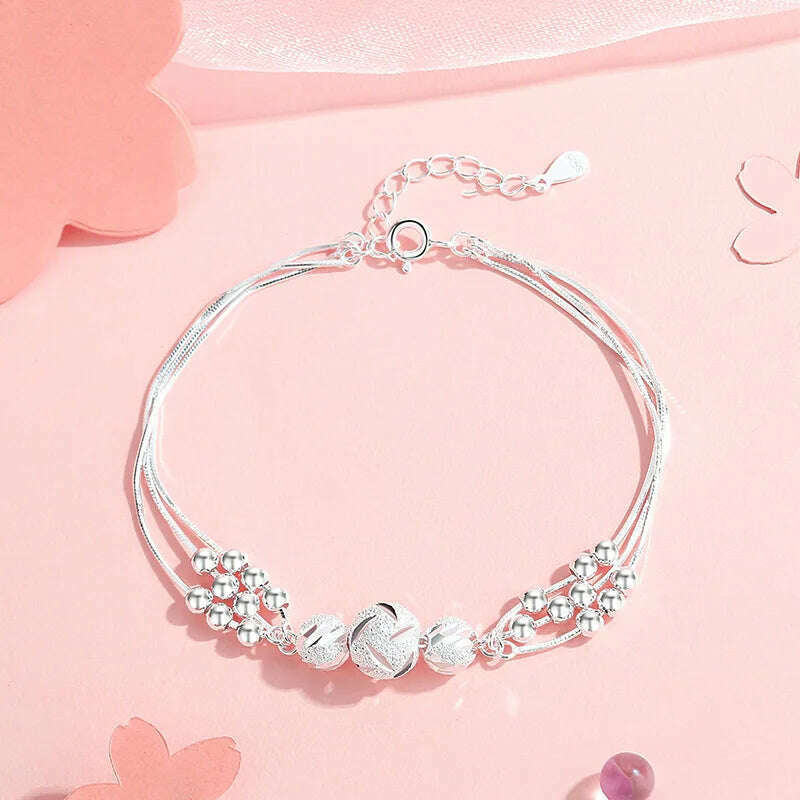 925 Sterling Silver Adjustable Bead Bracelet for Women