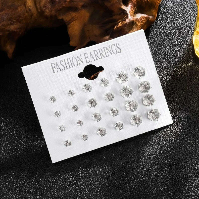 12-Pair White Crystal Wedding Stud Earrings Set