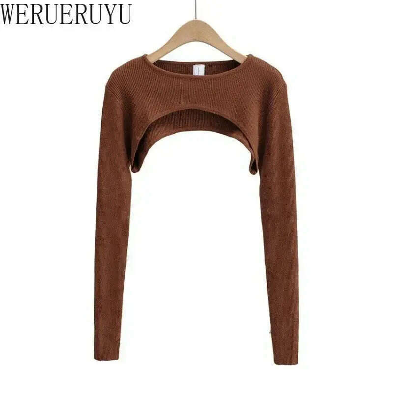 Long Sleeve Crop Top: Y2K Aesthetic, O-Neck, Knitted T-shirt
