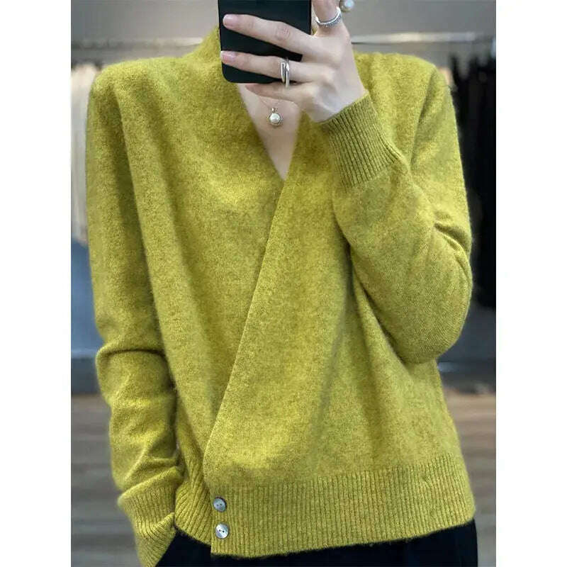 Japanese Kimono Cardigan Wool Sweater V-Neck Knitted Top - D&M Boutique