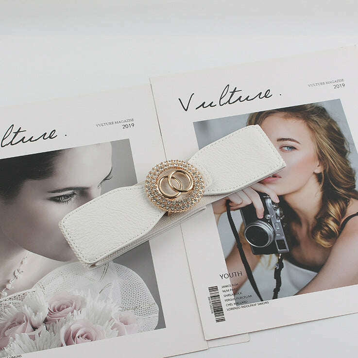 Elastic Rhinestone Wide Girdle Belt